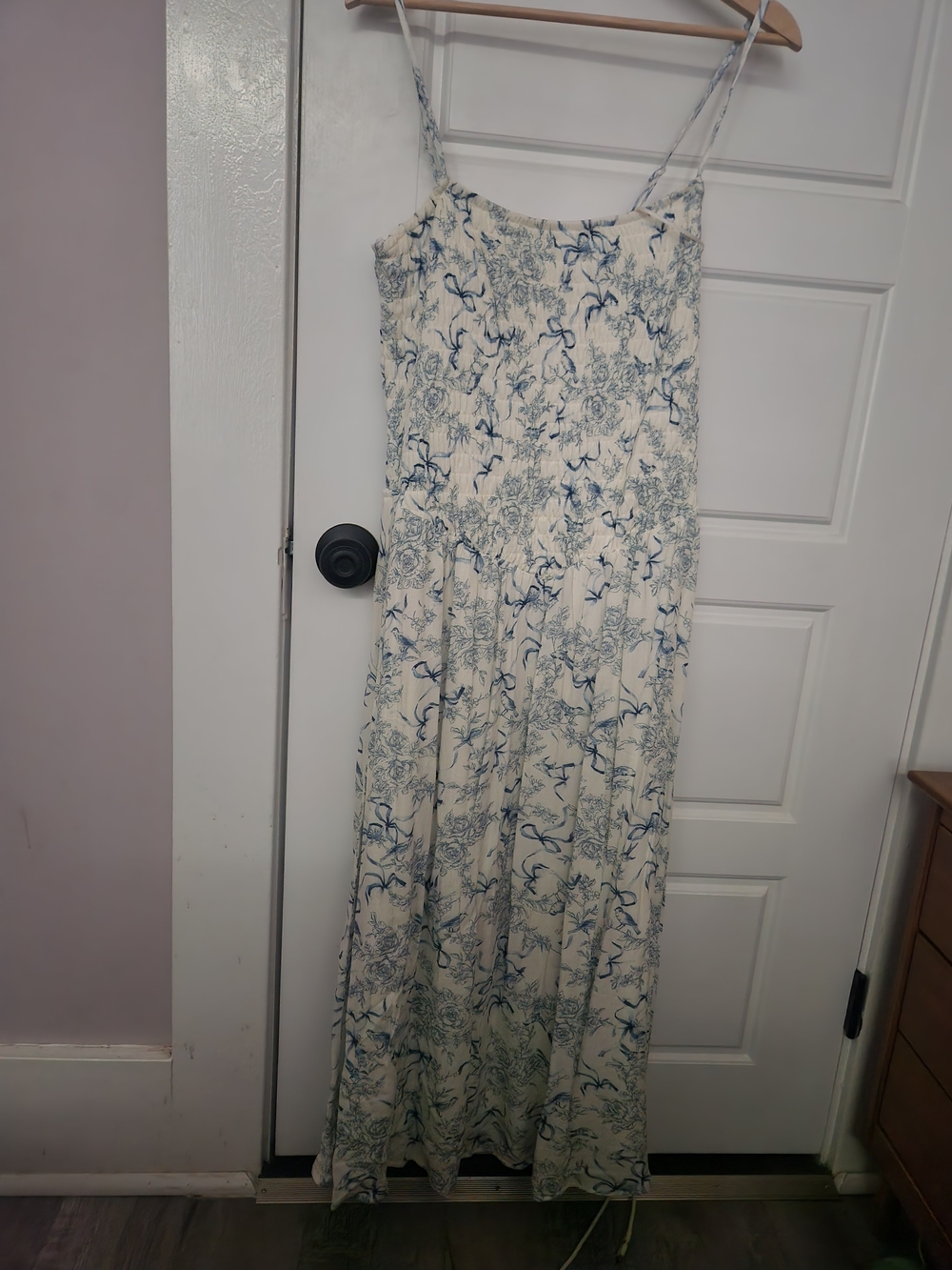 Lightweight Cream & Blue Floral Midi Dress